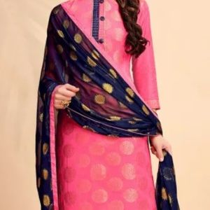 Silk Jacquard Pakistani Suit in Baby Pink